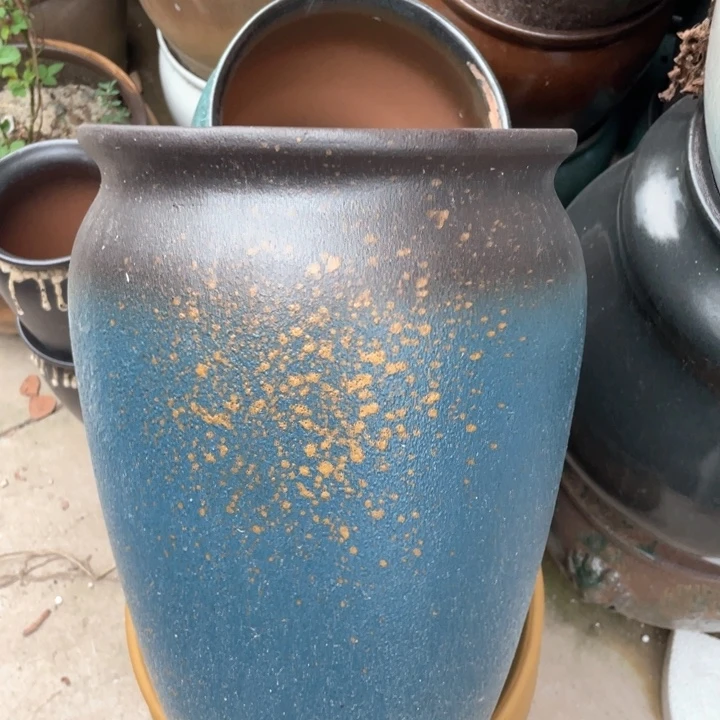 紫砂花盆高30口22兰色
