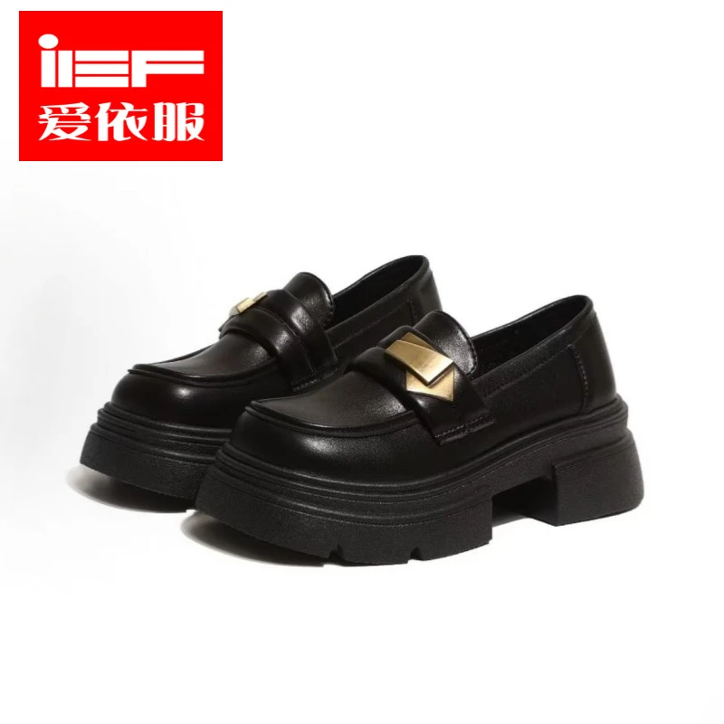 IEF/爱依服厚底英伦风小皮鞋女春秋新款复古玛丽珍一脚蹬乐福鞋