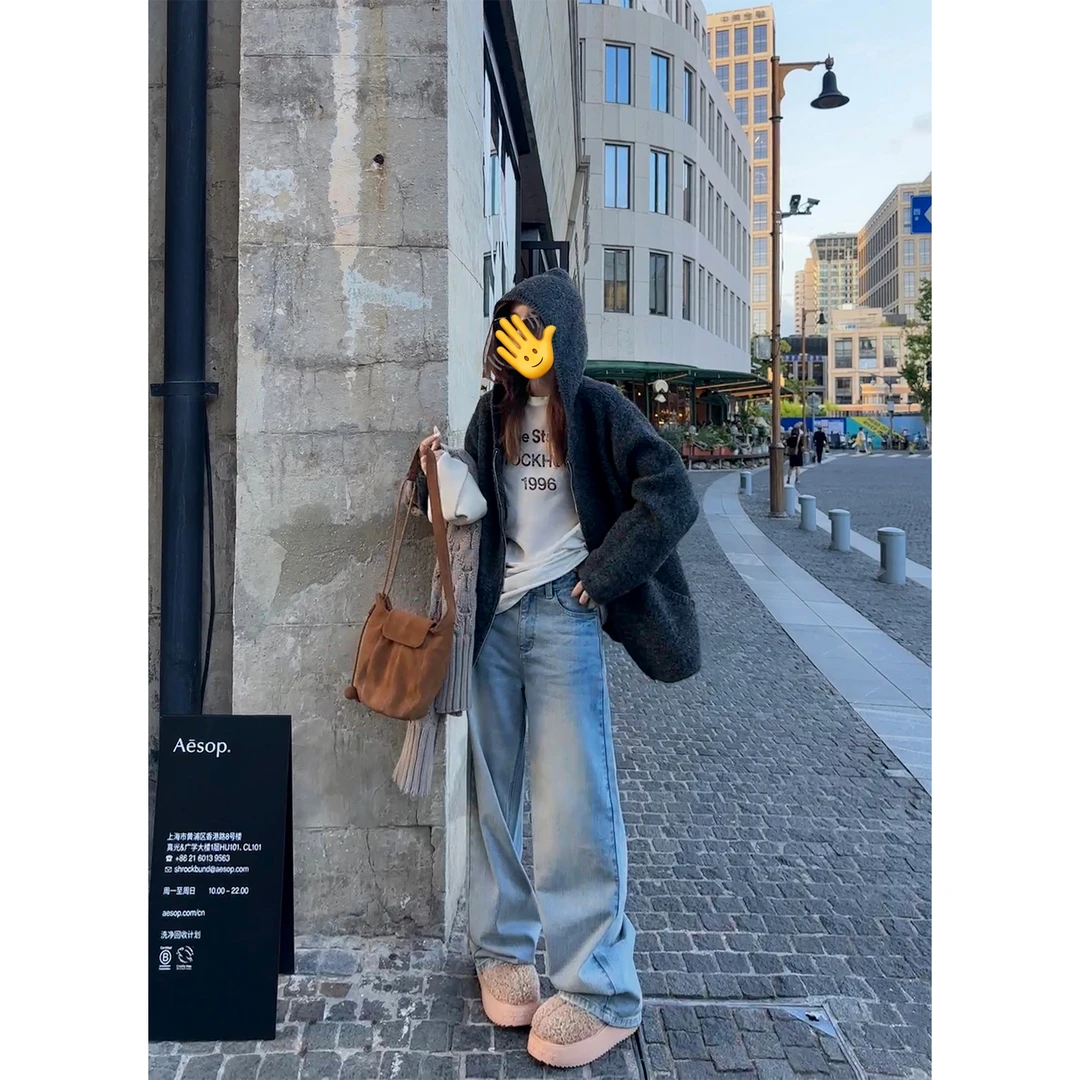 DYANGJUN【淡人单宁】秋季新款宽松直筒浅色百搭牛仔裤