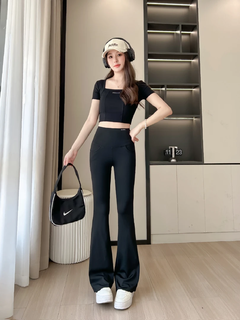 20025新款微喇裤瑜伽裤时尚外穿高腰显瘦显腿长黑色薄款女款爆款