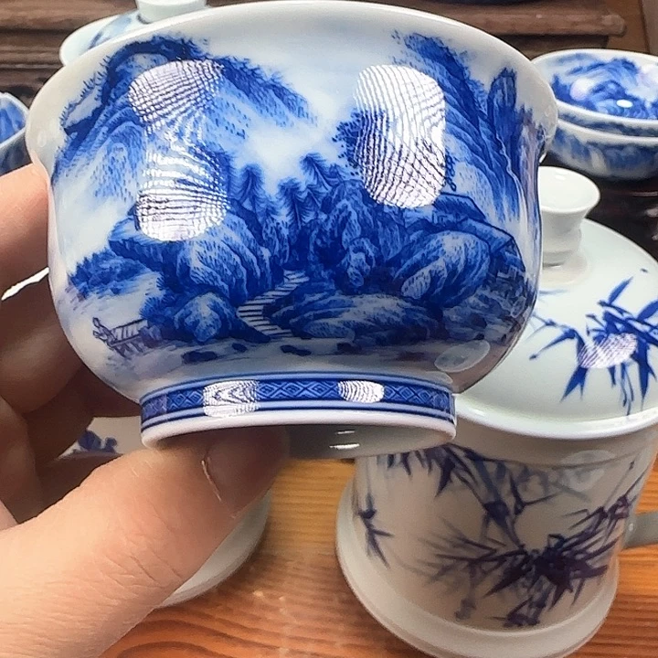 青*青花山水炉氏杯