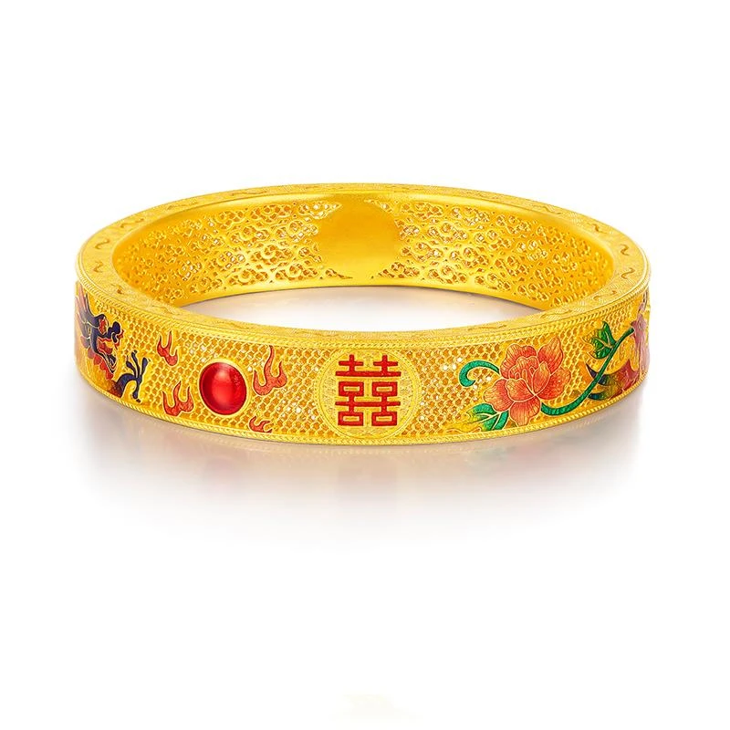 福满圆珠宝3 足金 古法龙凤呈祥手镯