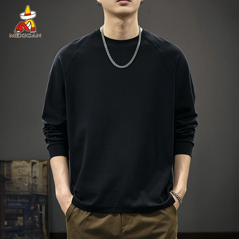 Mexican/稻草人秋季高级感长袖t恤男士美式休闲宽松内搭打底上衣