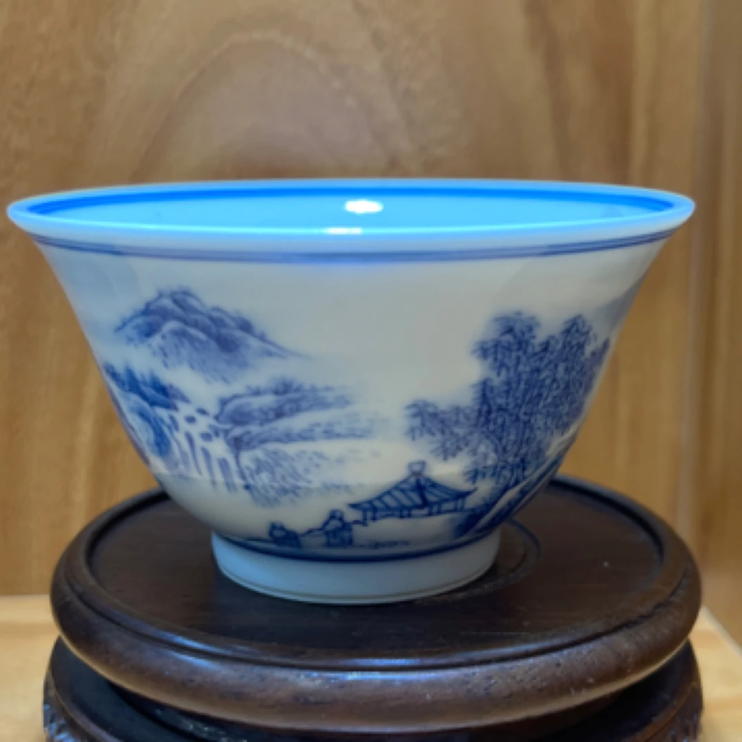 熙工坊 陶瓷手绘主人杯 青花国画山水全手工 景德镇高温瓷