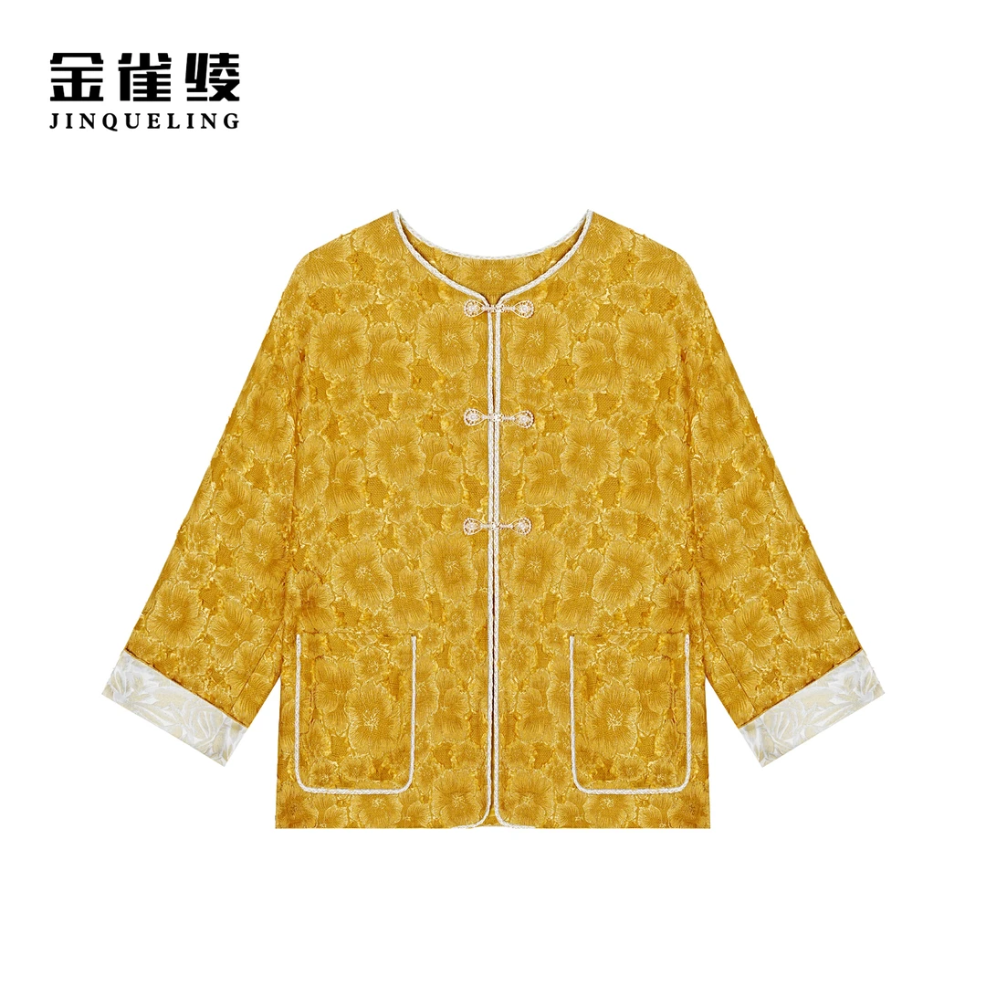 金雀绫【金枝玉叶】新中式气质重工绣花圆领外套SZ1T39