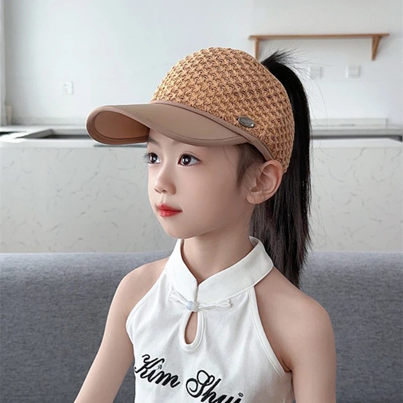 儿童运动鸭舌帽子网眼夏季遮阳防晒空顶帽女童马尾时尚韩版太阳帽
