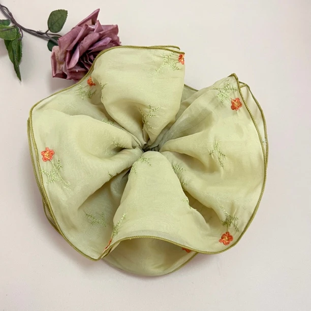 布艺发饰 刺绣咸菜绿巨无霸大肠发圈（单圈）