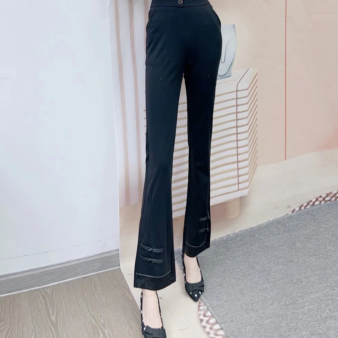 26085清C3时尚气质通勤显瘦新中式盘扣直筒裤085