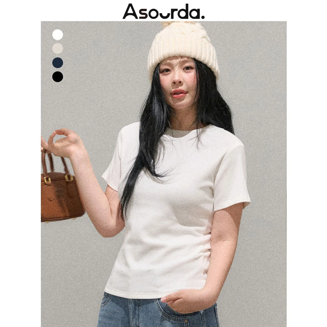 一口苏达飞袖修身T 新款时尚洋气百搭女装多巴胺服装遮肉显瘦短袖