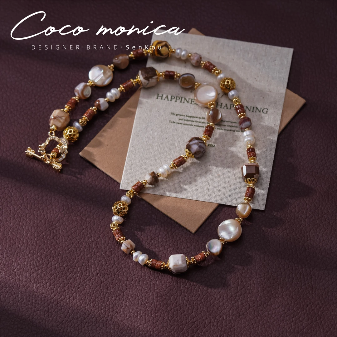 【小霞珠宝】珍珠贝壳项链法式小众彩色紫色设计师中古镶嵌AS592