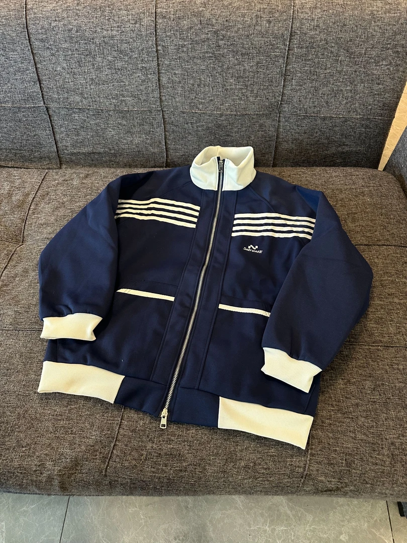 Z14 美式复古立领条纹运动外套潮牌重磅宽松休闲棒球服百搭卫衣