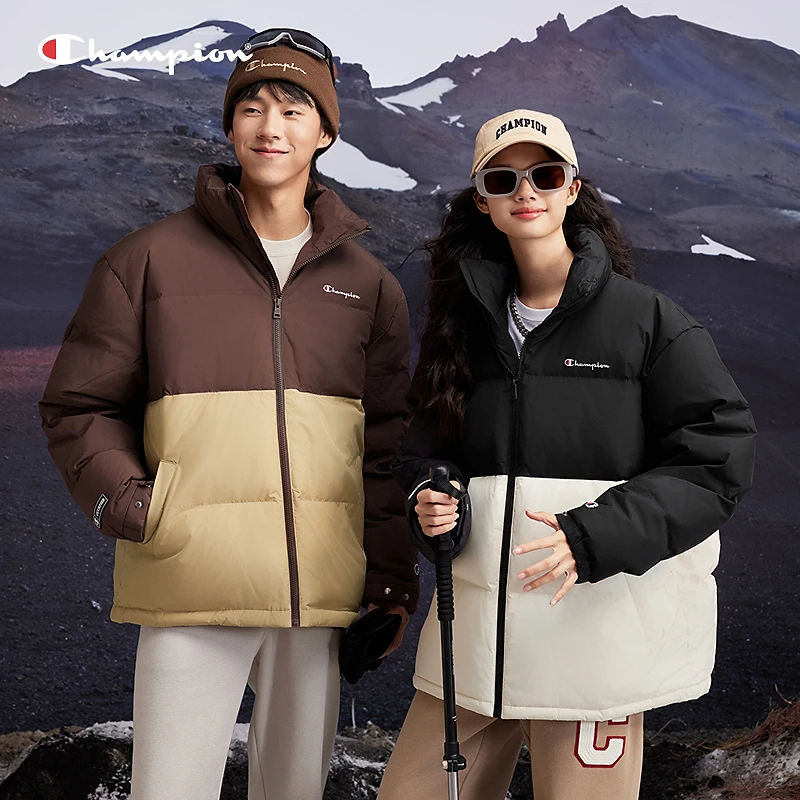 Champion冠军情侣草写刺绣logo拼色羽绒服U4DDJSU019