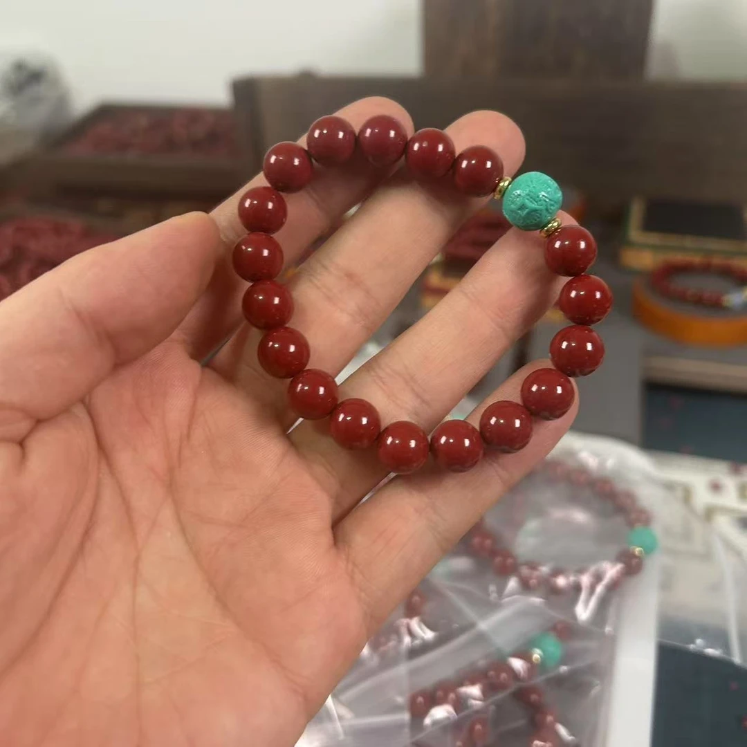 含辰砂工艺品卡10mm 搭配松松雕刻钱币珠单圈素圈手串