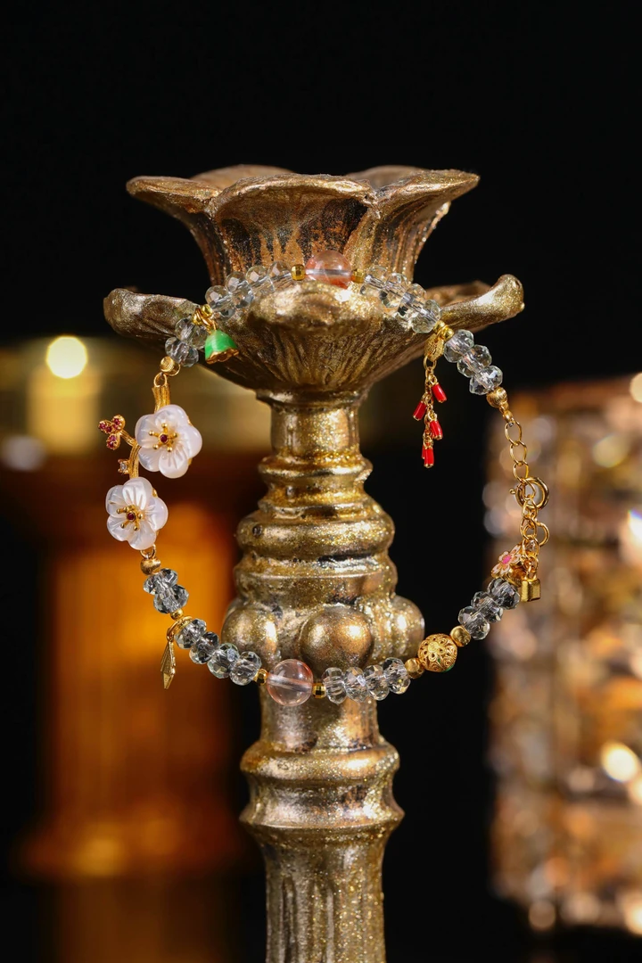 女士手链绿水晶和925银白贝母，所有的配件都是925