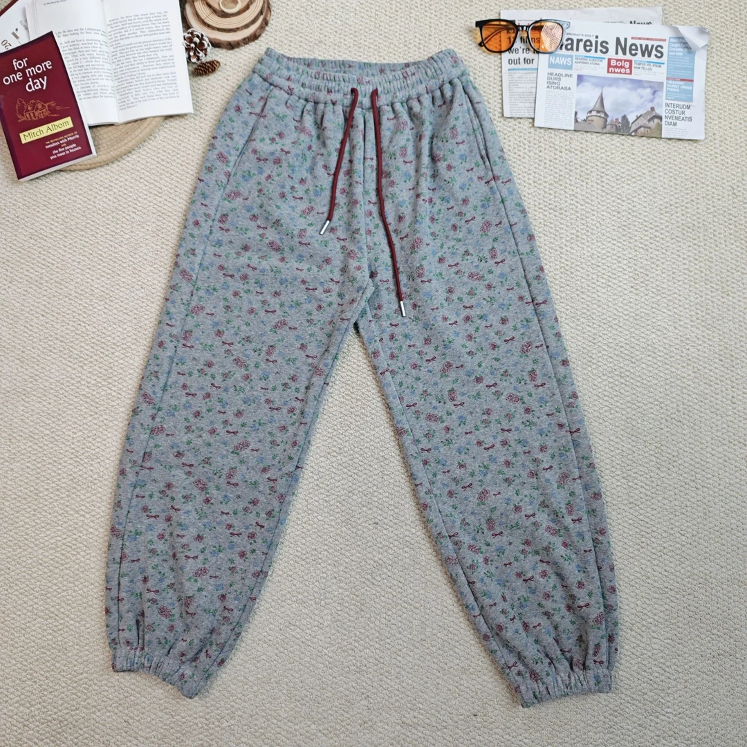 2025春季新款百搭休闲碎花束脚裤436