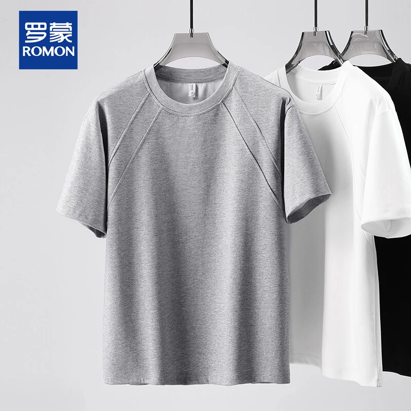 Romon/罗蒙2025新款男士高品质圆领重磅短袖T恤简约短袖t恤男上衣
