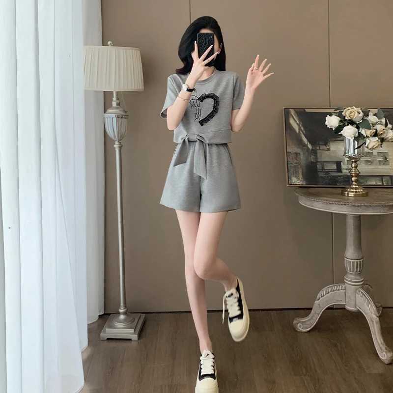 2025新款欧货时尚运动套装女夏季宽松休闲减龄炸街短袖短裤两件套