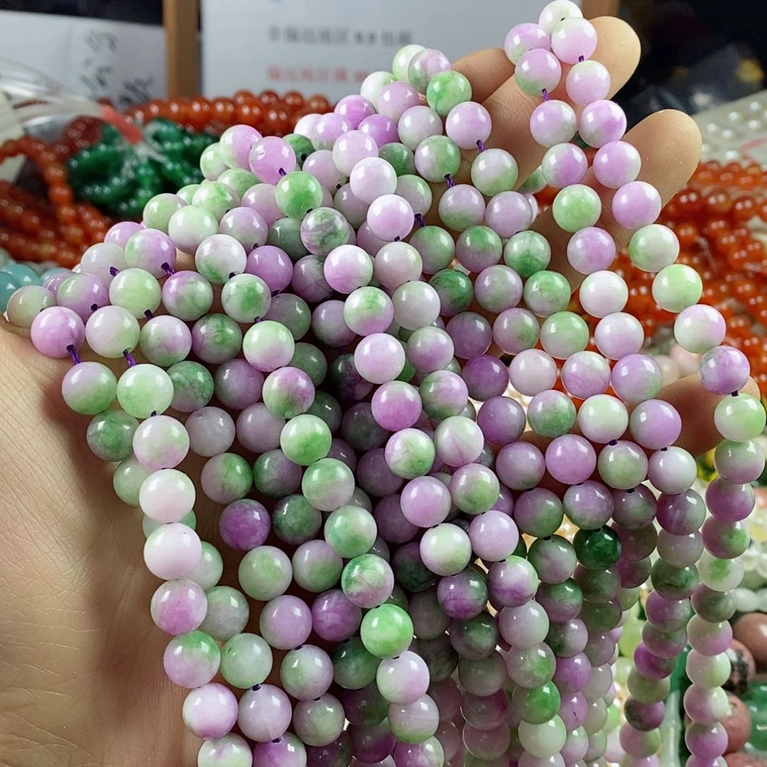 玛瑙/玉髓珠宝半成品合金一条8mm紫绿宝圆珠E168