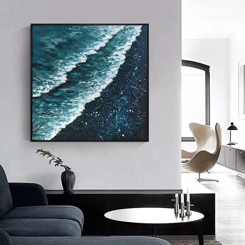 手绘油画装饰画现代简约风客厅沙发背景画海景餐厅挂画轻奢玄关画