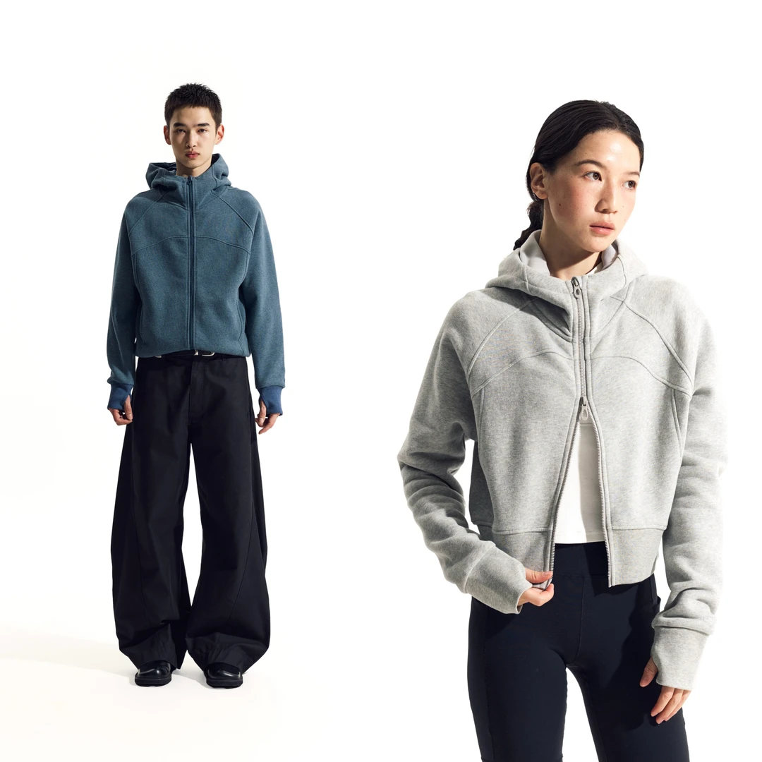 NORYBRAND LULU同款面料合身连帽短卫衣 运动休闲拉链外套
