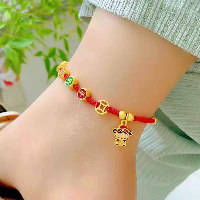 F55#（脚链平安喜乐）转运珠财神脚链红绳脚链端午节