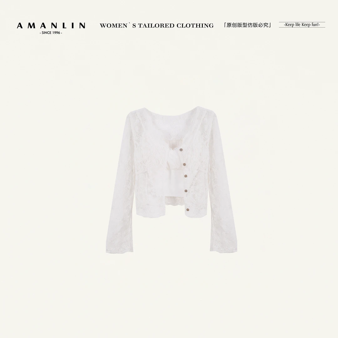 AMANLIN/阿谩琳欧若风长袖防晒衣网纱披肩宽松外搭两件套Y598698