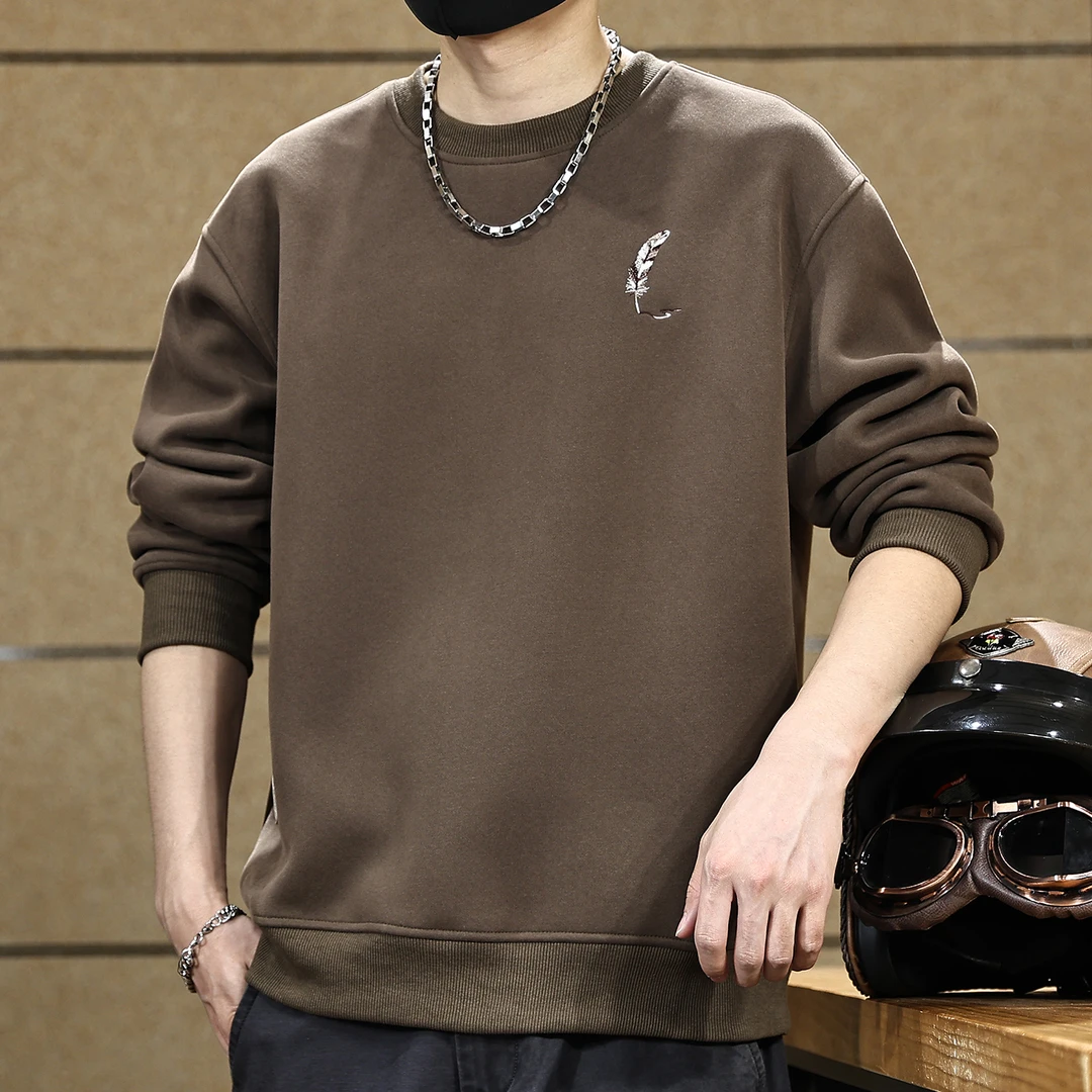 420g重磅刺绣圆领卫衣男士宽松休闲长袖上衣潮牌秋季2025新款外套