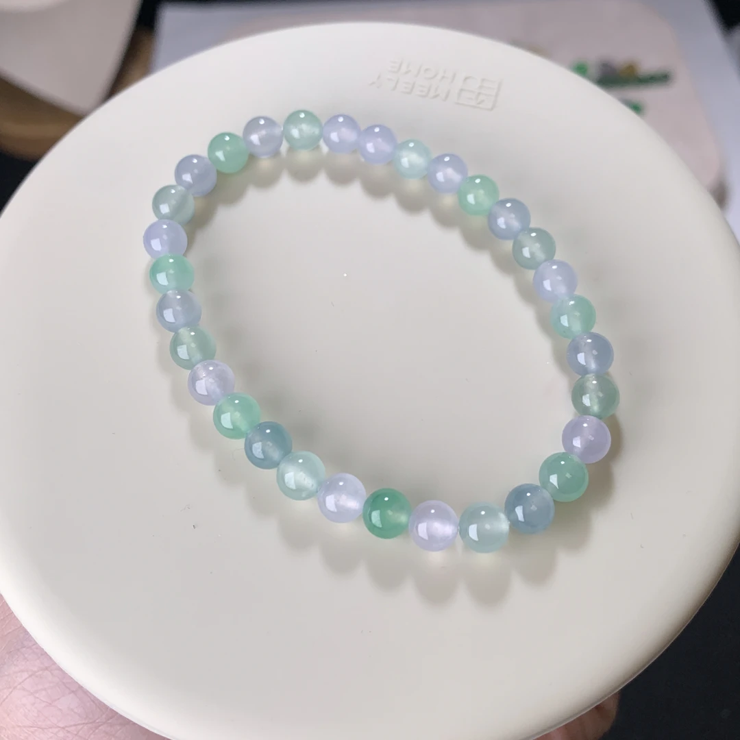 天然缅甸A货翡翠一条多彩冰感手串卡5+mm可搭配滴溜小清新气质