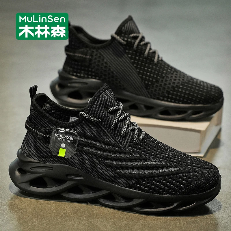 木林森椰子鞋男款秋季薄款透气轻便防滑跑步鞋休闲飞织网面运动鞋
