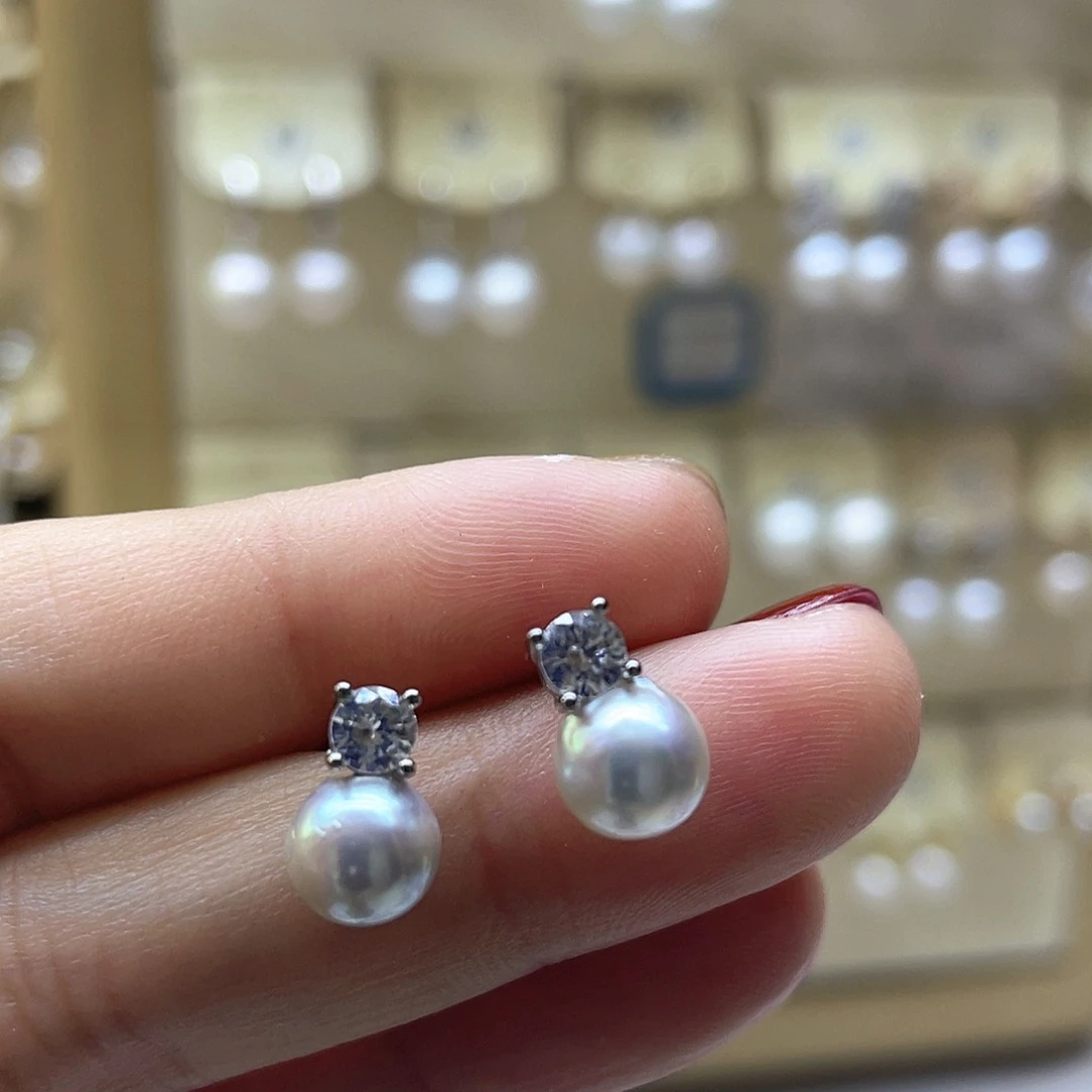 海水珍珠银S925镶嵌耳饰