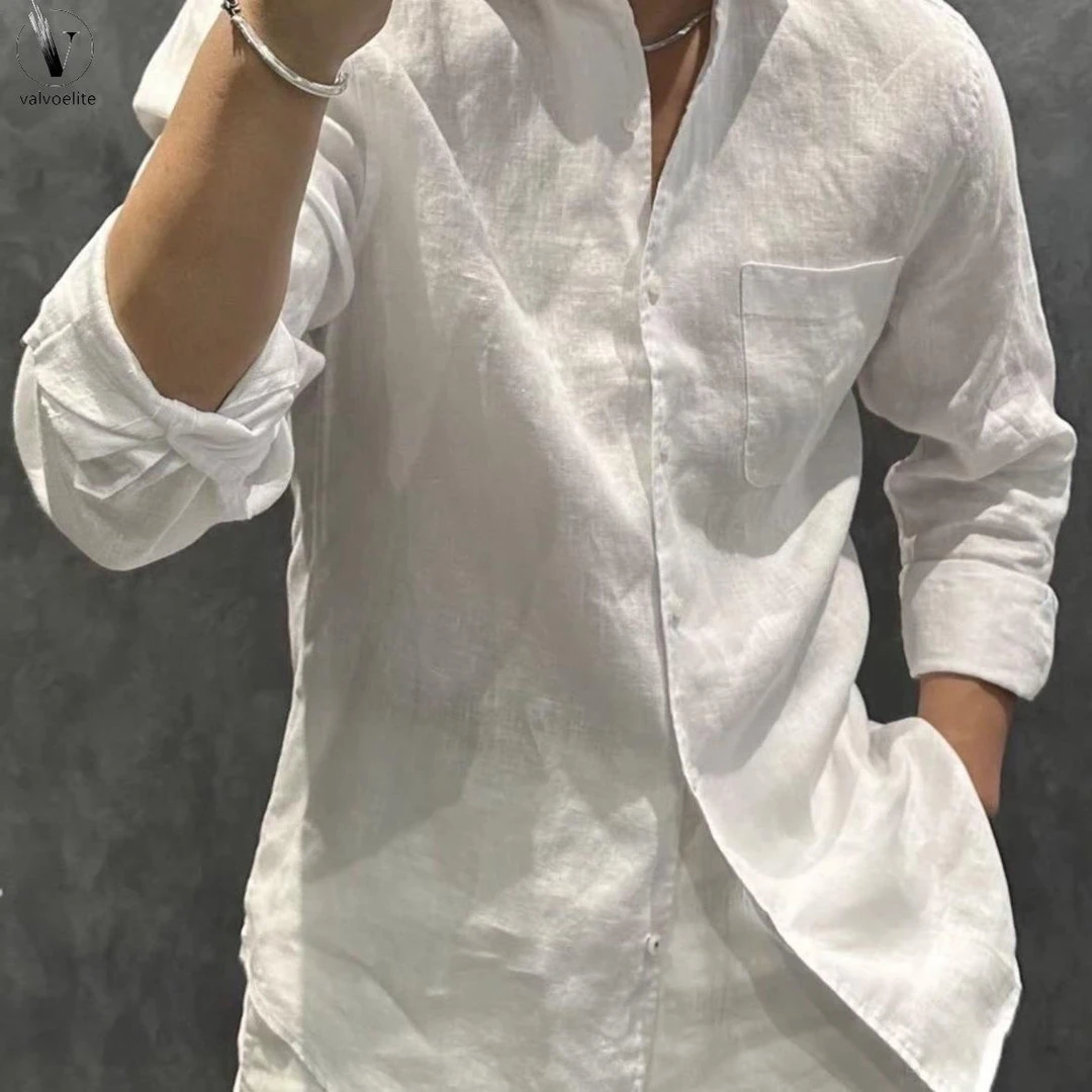 VALVOELITE潮流衬衫男士秋季高品质净版长袖时尚简约气质休闲衬衣