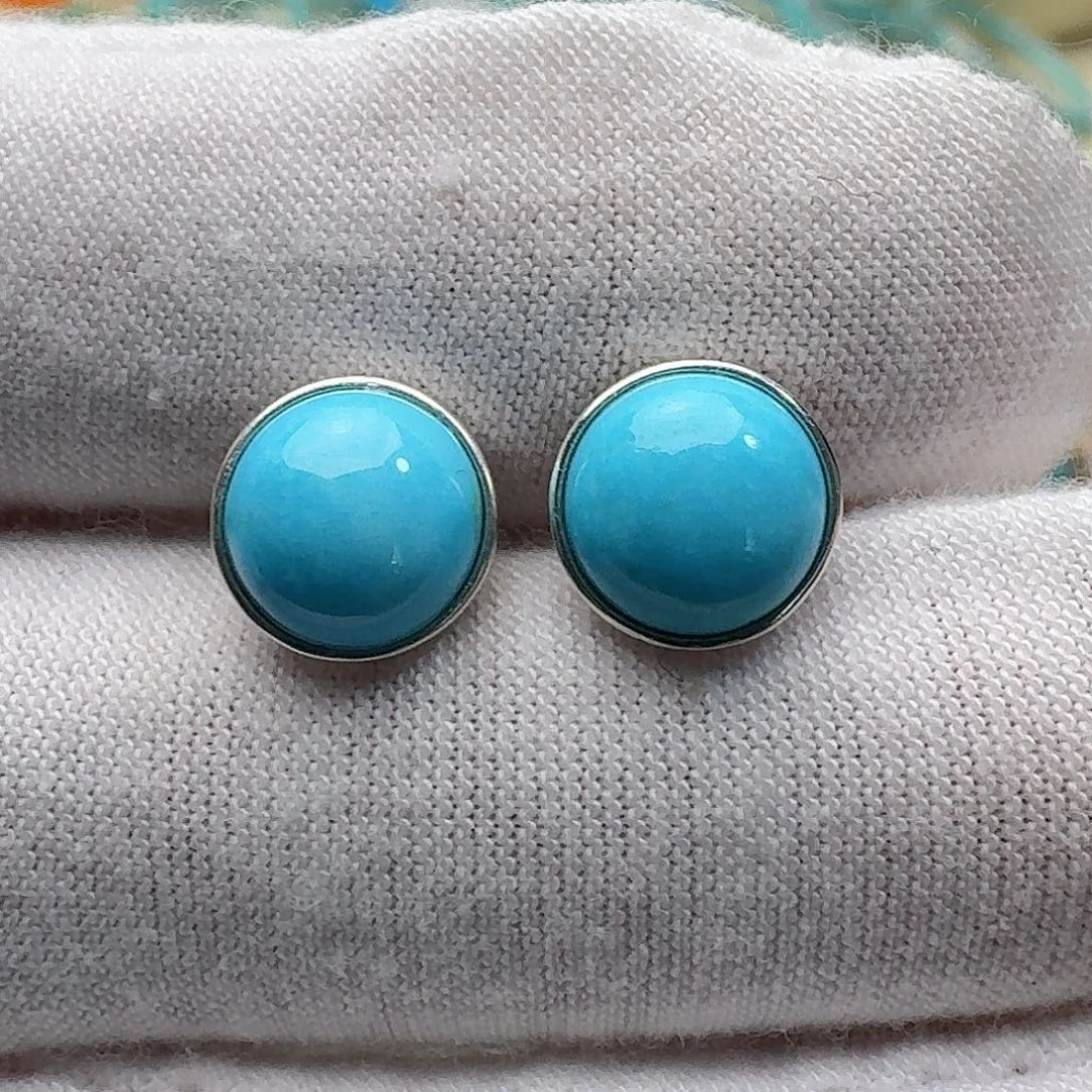绿松石银S925镶嵌耳钉