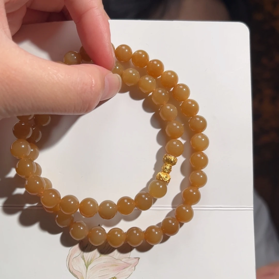 和田玉银S925镶嵌颈饰糖玉8mm妈妈链1800