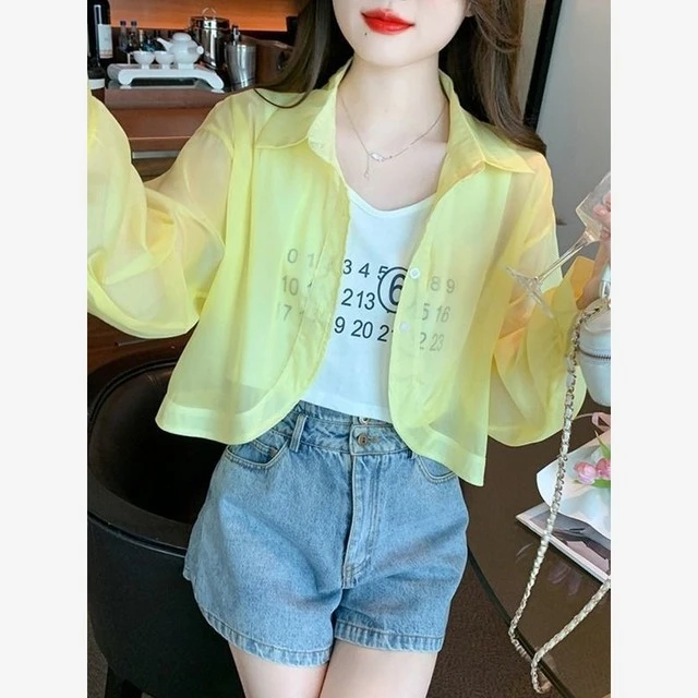 蓝色防晒衬衫女2025新款夏季薄款外套吊带外搭罩衫小披肩短款上衣