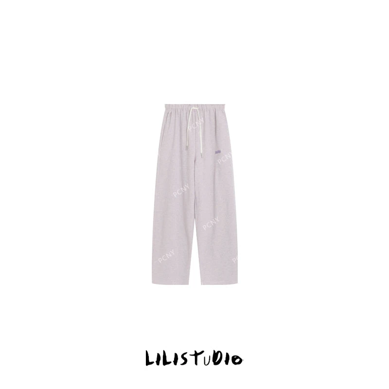 PCNY「灰紫阔裤」不理理秋季新款女装时尚百搭宽松运动休闲裤