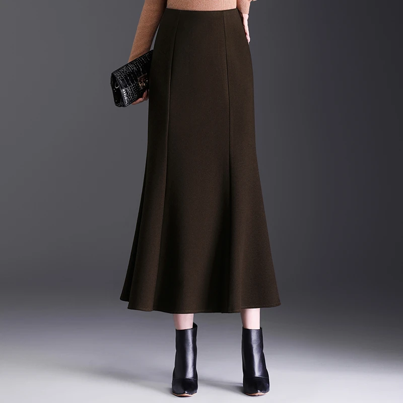 2025秋冬高腰显瘦包臀鱼尾半身裙女中长款一步裙显瘦气质毛呢长裙