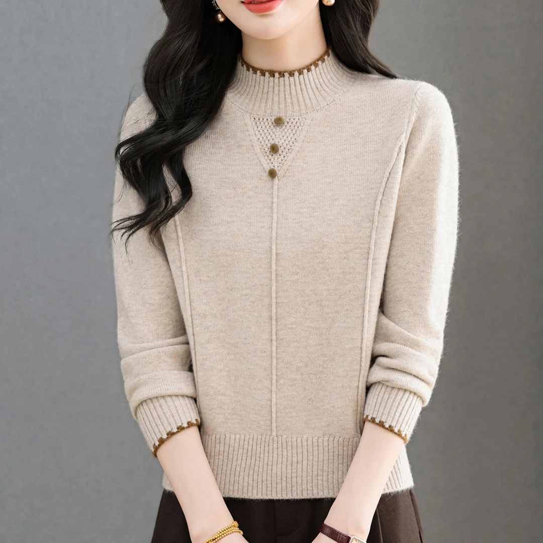 【新客立减】秋冬新款宽松短款毛针织衫女半高领百搭打底衫洋气上衣