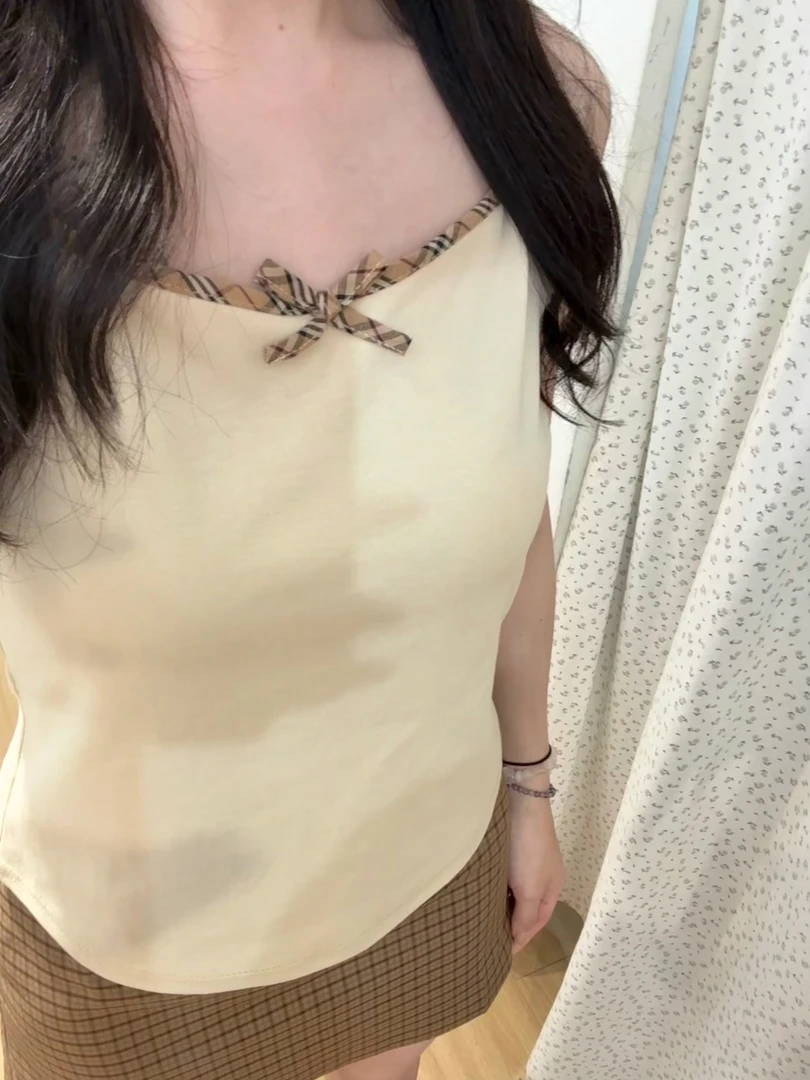 【dd】中古小背心+棕开衫+格子裙 套装链接