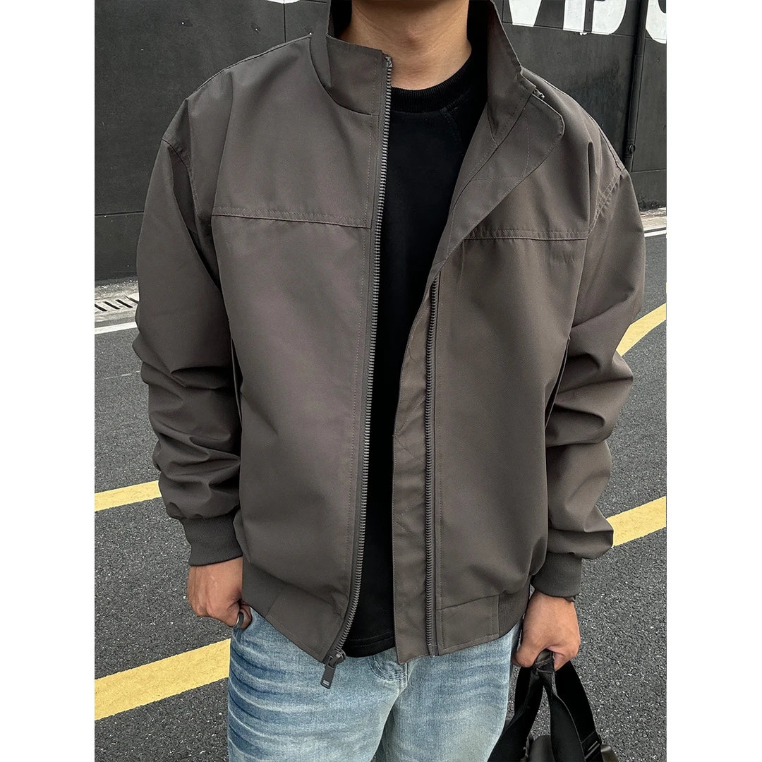 美式短款立领夹克男春秋季cleanfit飞行员外套痞帅硬挺褶皱机车服