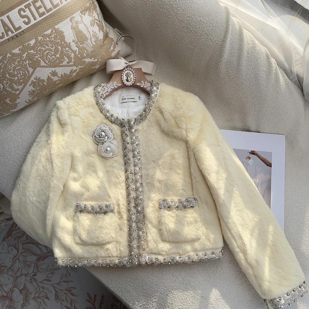 【现货秒发】【落雪绒】法式精致重工钉珠独特超好看外套上衣