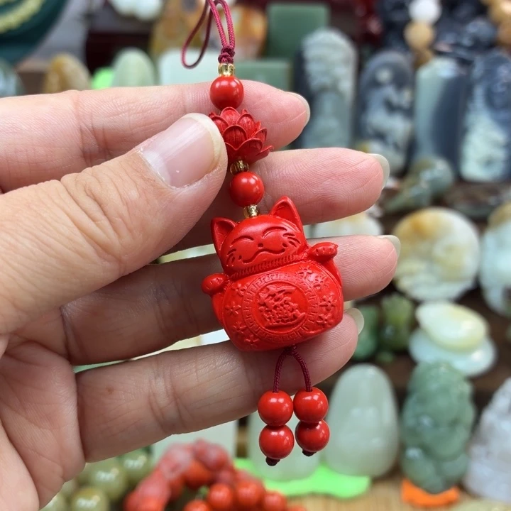 天然辰砂猫咪挂件