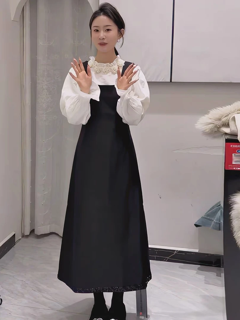 法式假两件拼接连衣裙气质显瘦长裙春季微胖定制DPY9739