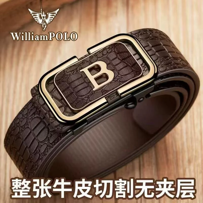 保罗鳄鱼纹皮带男款真皮纯牛皮2025新款自动扣内穿商务品牌裤腰带