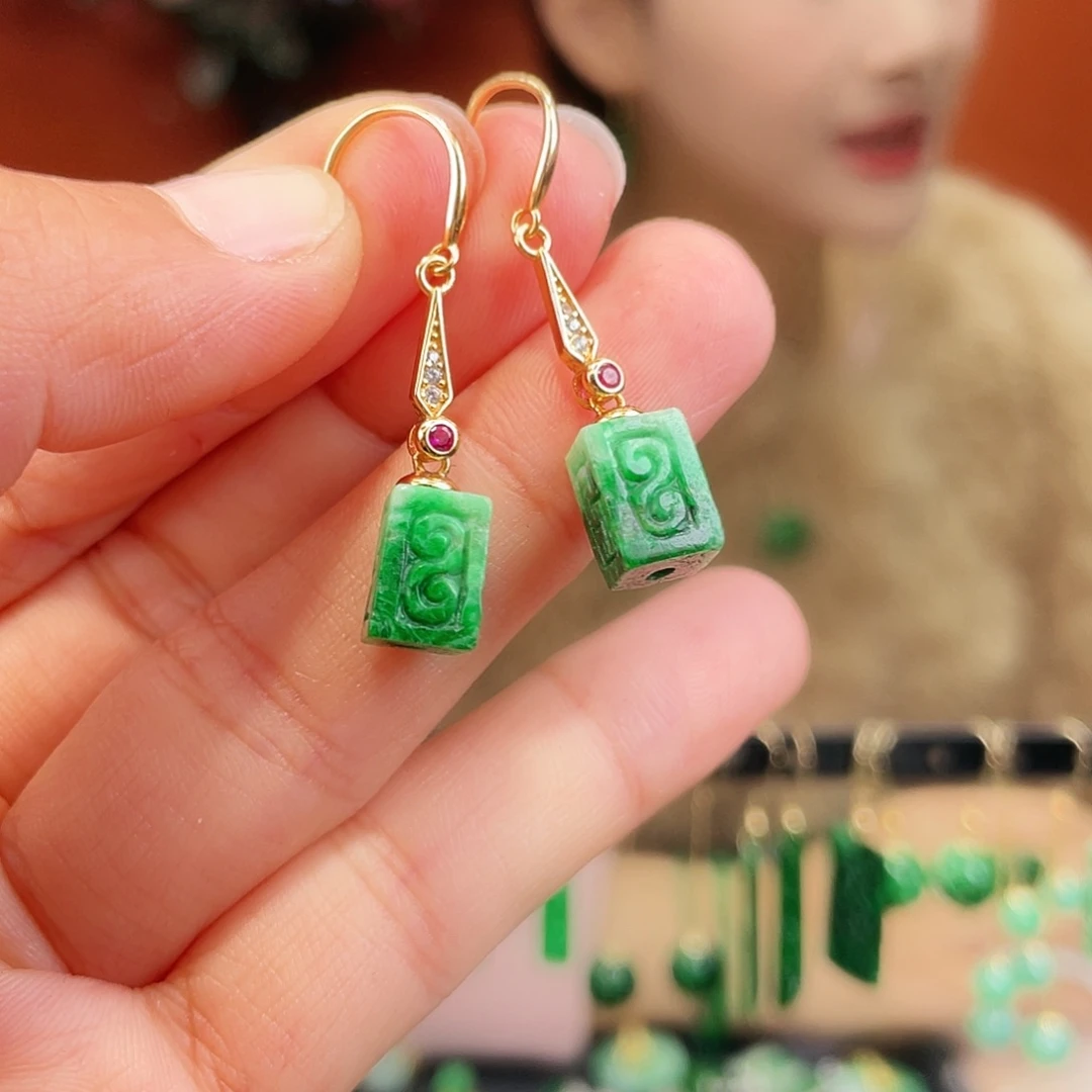 翡翠银S925镶嵌耳饰