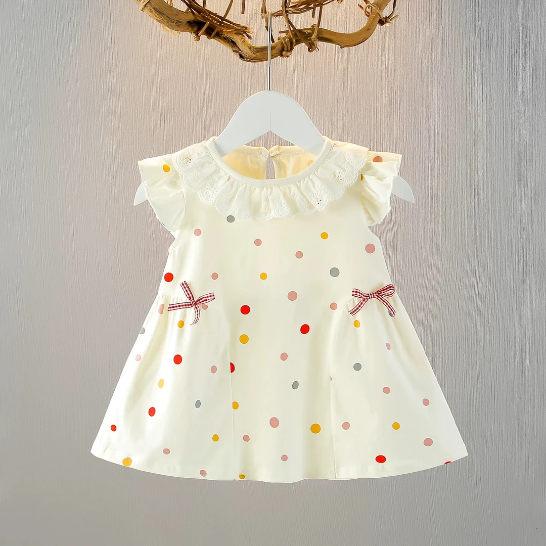 女宝宝夏装连衣裙女童夏季裙子婴幼儿洋气薄款波点花边蝴蝶结裙子
