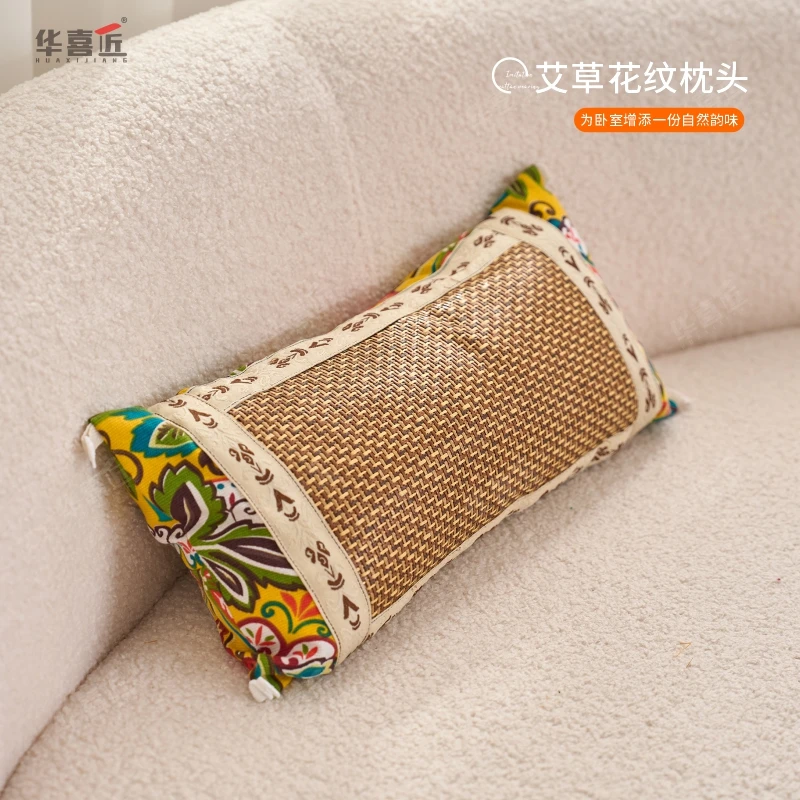 IC012艾草花纹枕头睡眠家用艾枕艾叶草填充 可拆洗 40*18*8