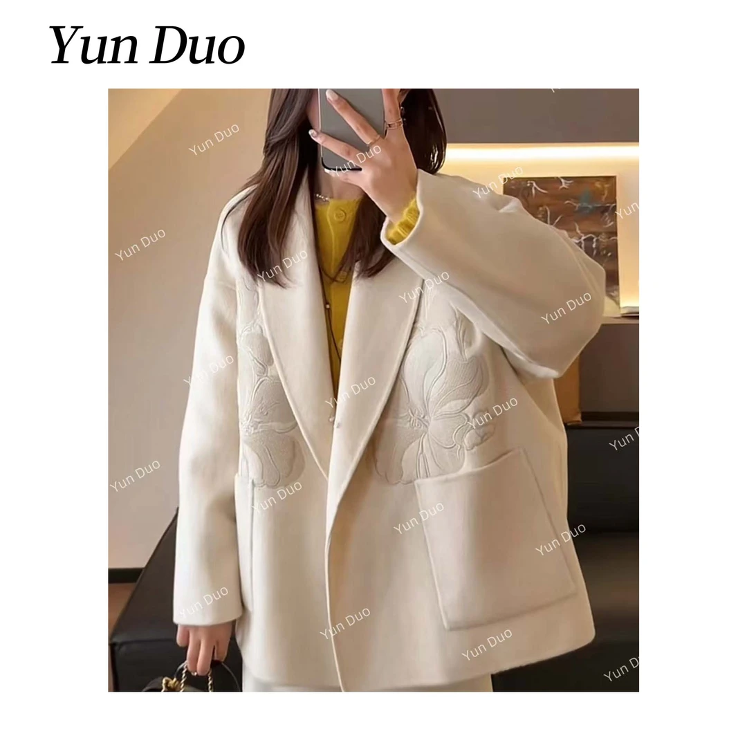 云朵定制【荷塘月色】国风刺绣贵气毛呢外套LG51