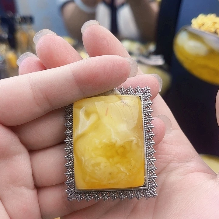 裸石琥珀银S925镶嵌