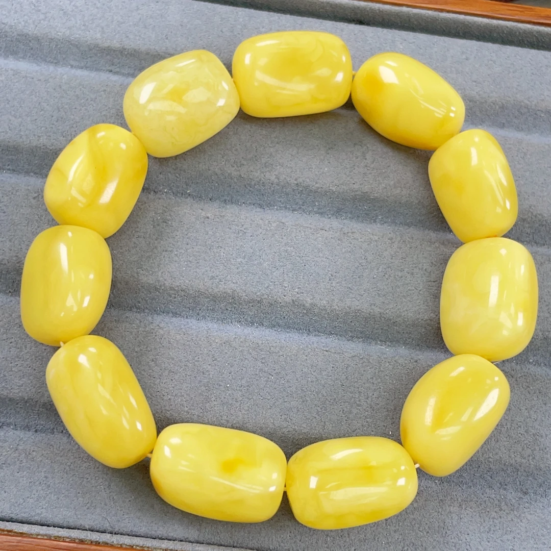 鸡油黄白花满蜡15➕蜜蜡随型手串