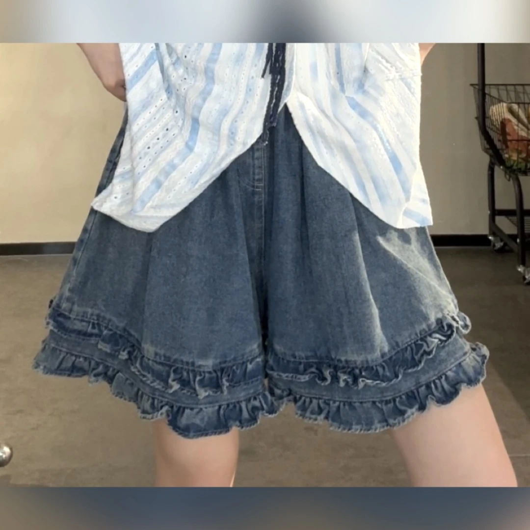 VGVL裤子【腿精】木耳边百搭牛仔裤女60253